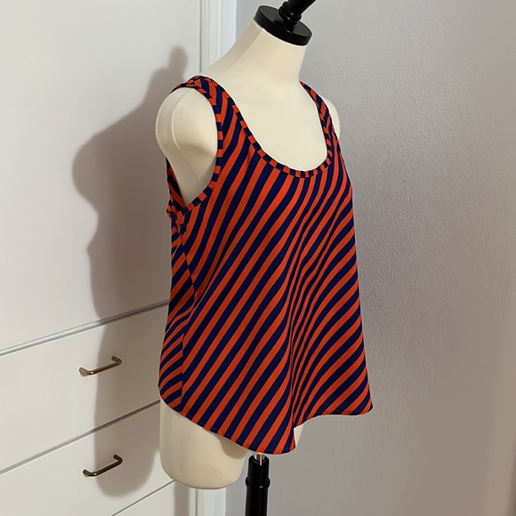 Foreign Exchange Blue and Orange Diagonal Stripe Blouse with Back Zipper Sz Med - Picture 2 of 9